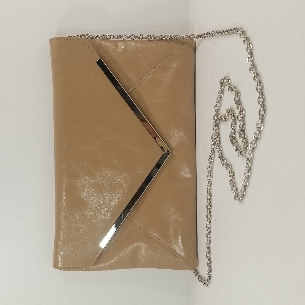 INC Lilly Beige Faux Leather Gold Chain Clutch Shoulder Bag - Picture 1 of 13